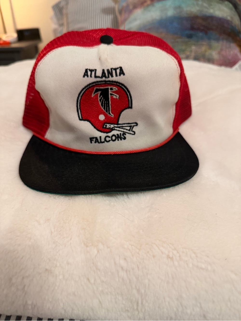 Vintage ATL Falcons Red White Black Trucker Hat - Official Team Style
